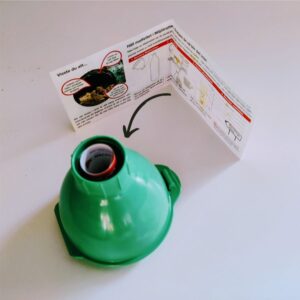 A7 leaflet rolled up into the Ekofunnel